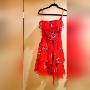 Strapless Red Dress White House black market size 6 with flowers